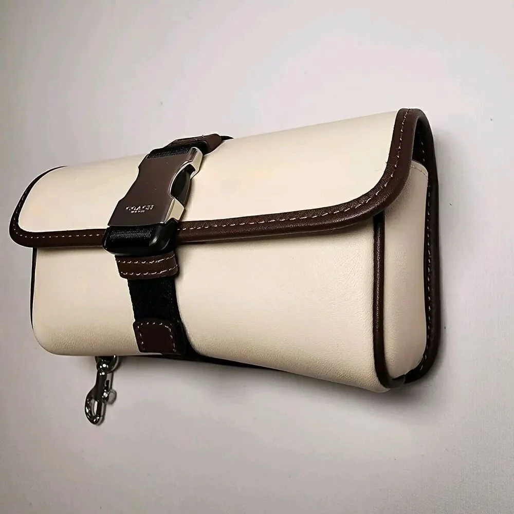NWT Coach CU238 Leather Racer Pouch In Chalk Maple